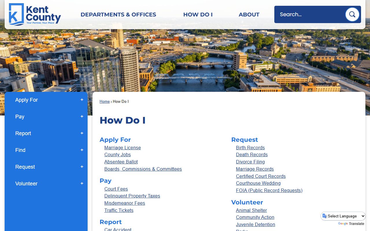 Access Kent online services including divorce decree records in Kent County