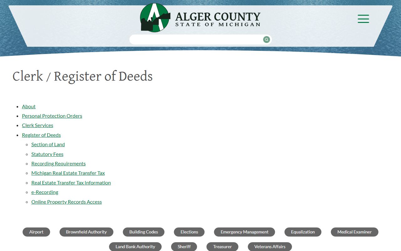 Alger County Clerk Register of Deeds office for divorce decree records