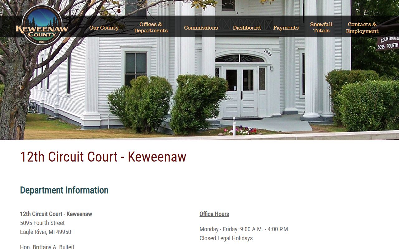 Keweenaw County 12th Circuit Court page showing divorce decree record resources