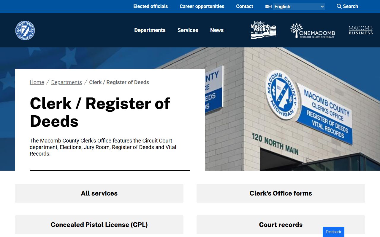 Macomb County Clerk office page for divorce decree records and requests