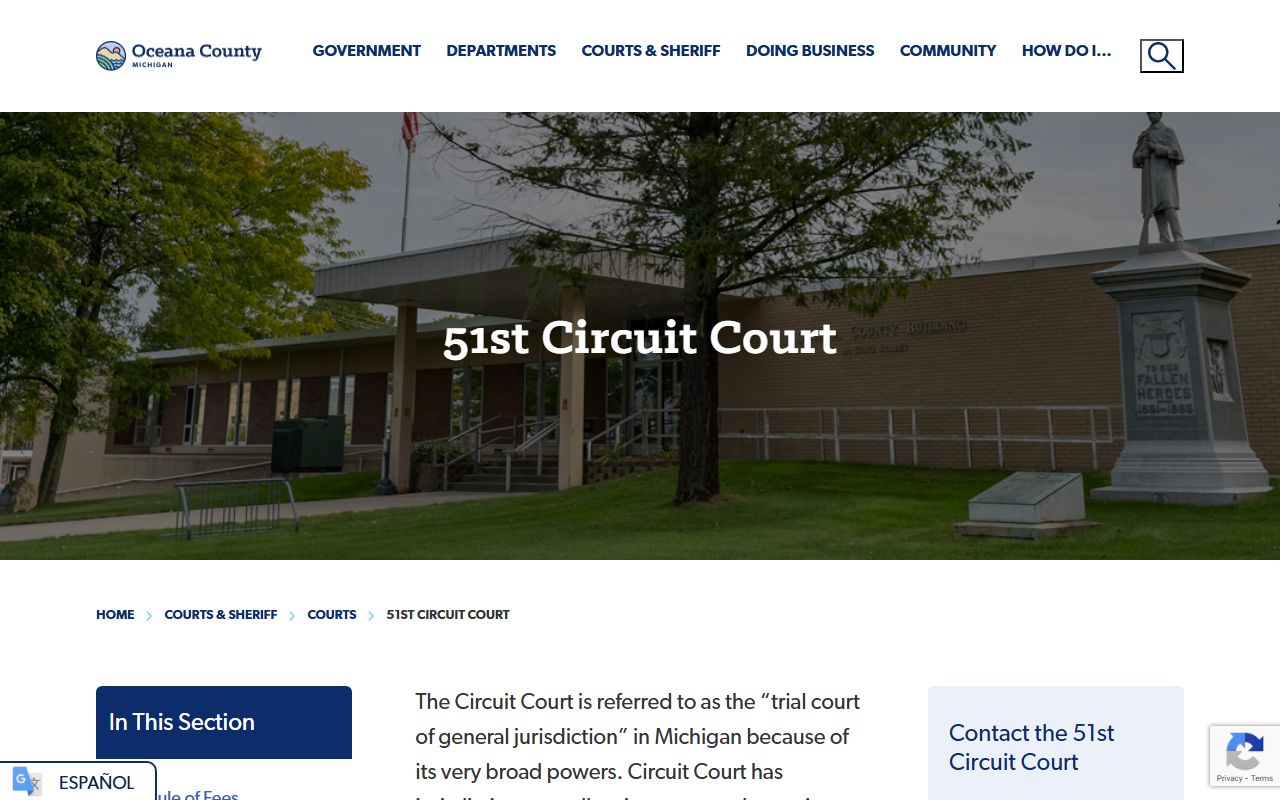 51st Circuit Court page on Oceana County website for divorce decree information