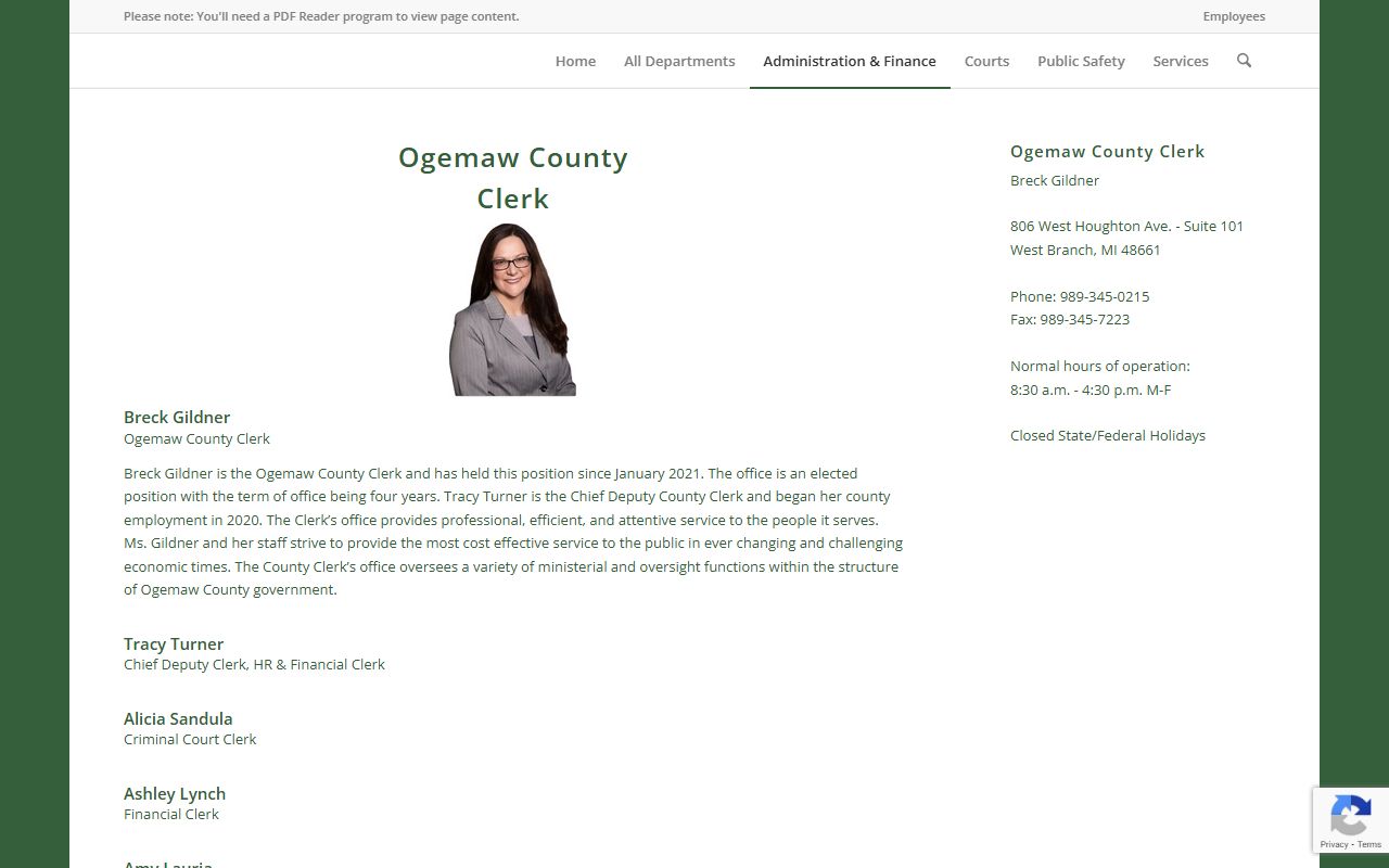 Ogemaw County Clerk page for divorce decree records and circuit court information