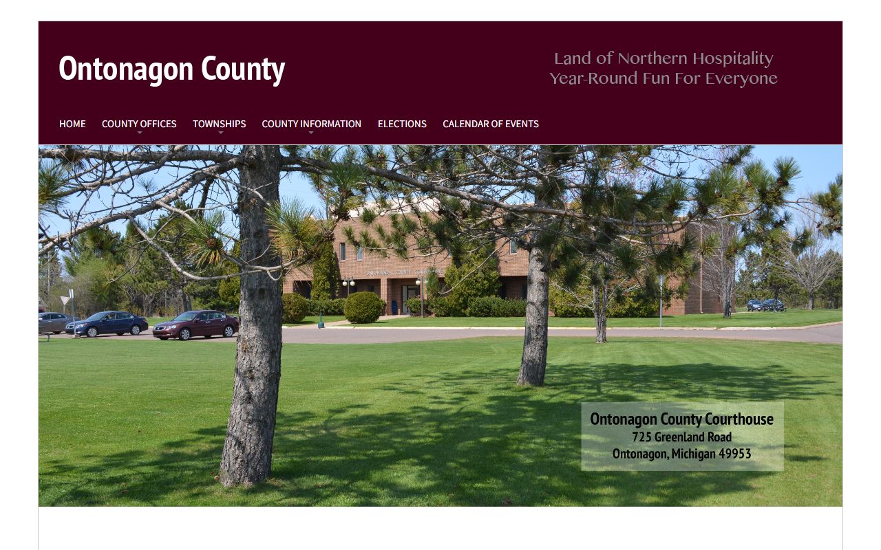 Ontonagon County website homepage for accessing divorce decree records and county services
