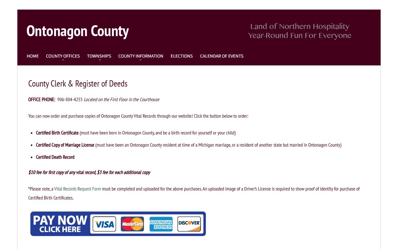 Ontonagon County Clerk page for divorce decree records and 32nd Circuit Court