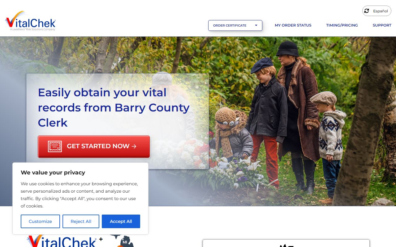 VitalChek online ordering for Barry County divorce decree records